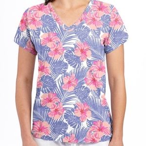 FRESH PRODUCE Hibiscus Bush V-Neck Tee Top Top L